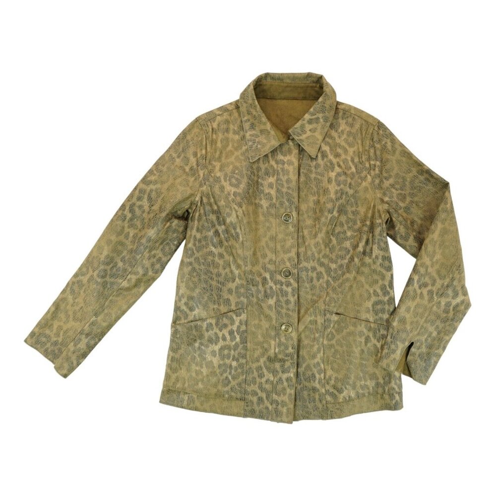 Meryl Diamond‎ Reversible Coat Faux Fur Leopard Pattern Size M Button Clousure